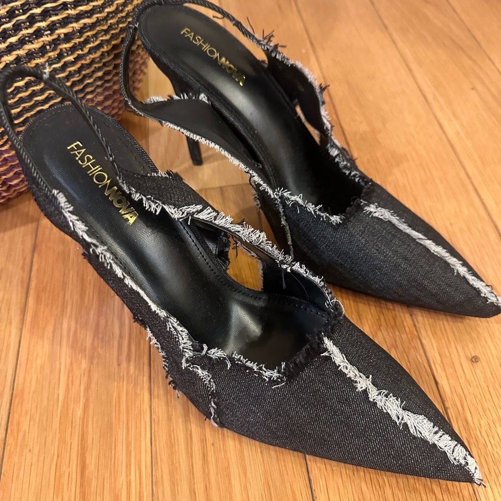 Fashion Nova Distressed Black Denim Heels